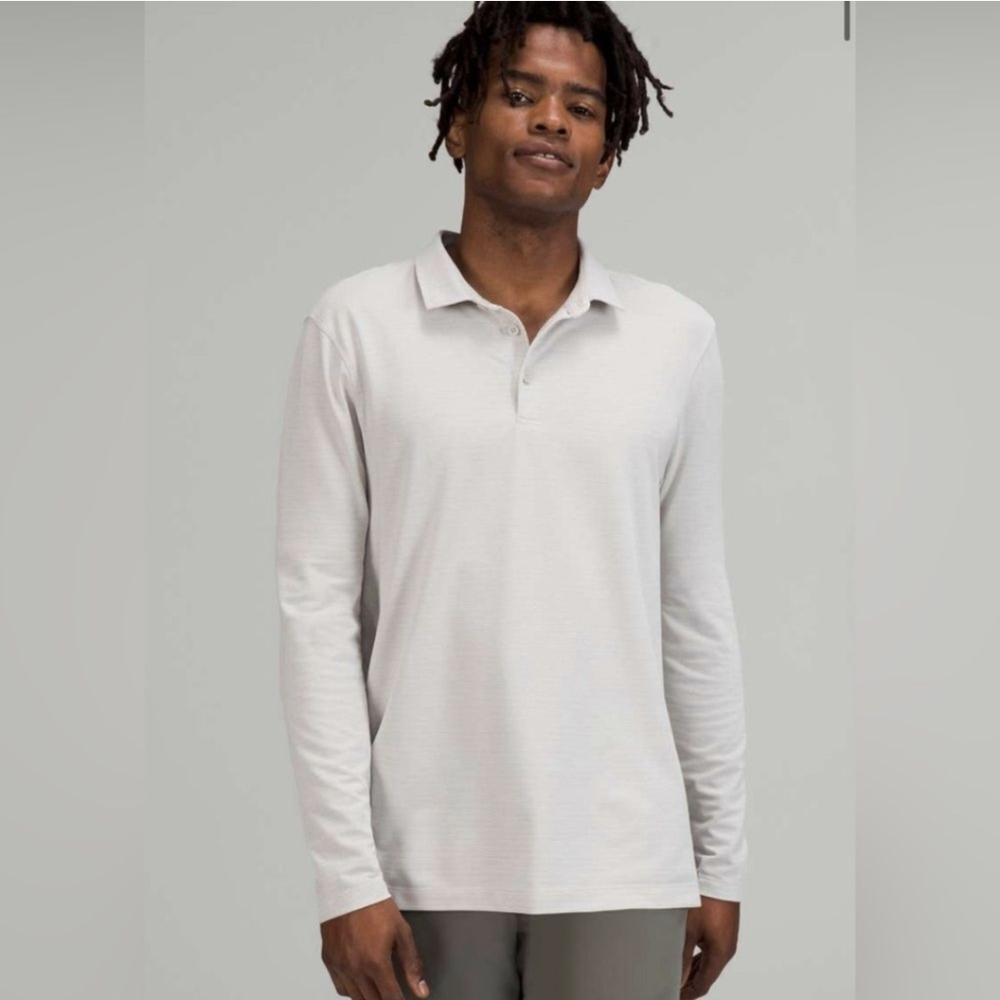 Lululemon Men's Evolution Long Sleeve Polo Light Gray Subtle Stripe - Size Small